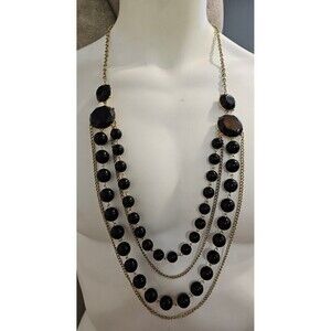 Brand NEW Catherines Bling Black Gold  Beaded Layered Necklace  RETAIL $29